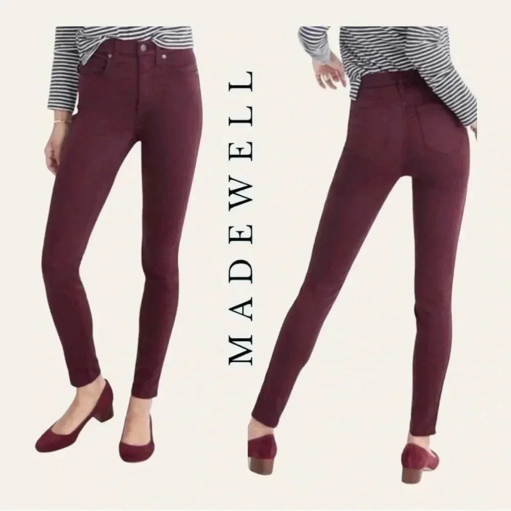 1145. Madewell HI RISE SKINNY SKINNY DENIM‎ JEANS BURGUNDY IN COLOR SIZE 26